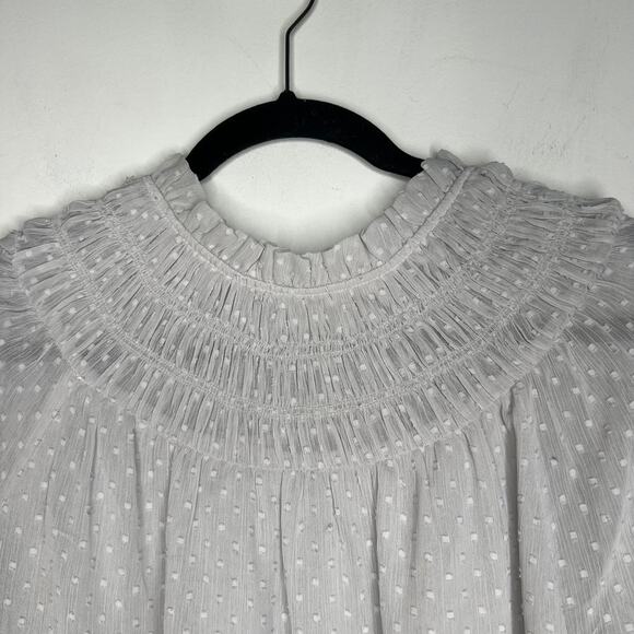 Ann Taylor Light Grey Smock Swiss Dot Top Blouse Size Medium - Picture 3 of 7